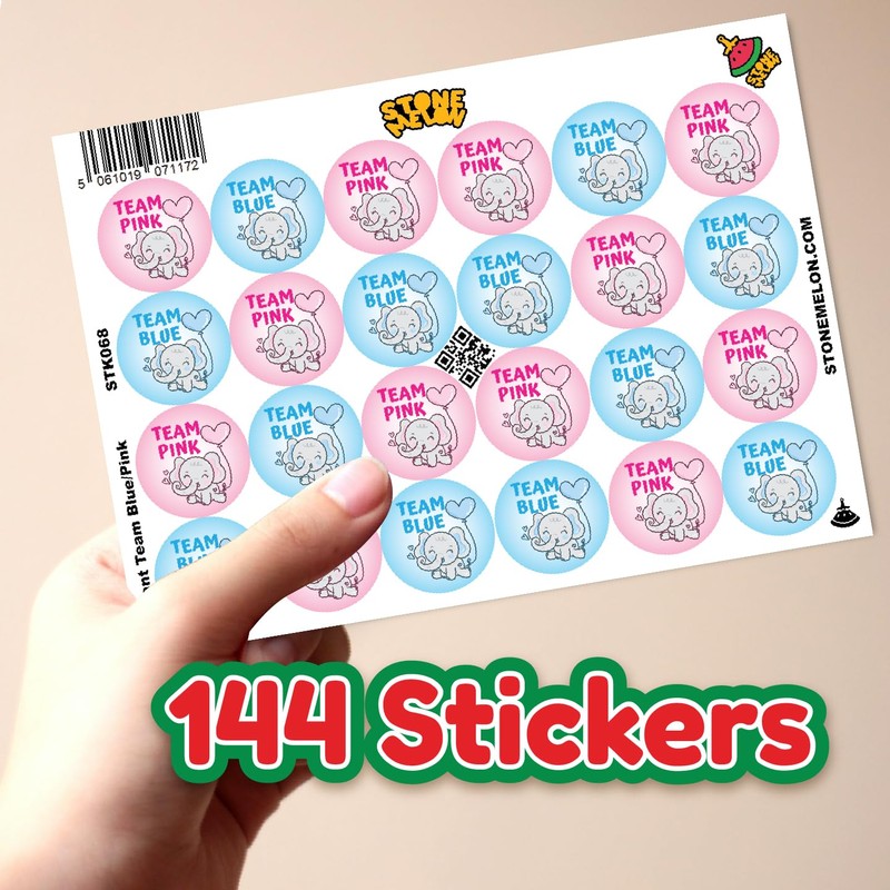 Stone Melon Gender Reveal Baby Shower Stickers 144 Team Blue