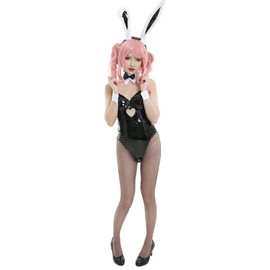 Cosplay.fm Women's Bunny Cosplay Costume Bunny Girl One Piece Bodysuit with Headdress and Bow Accessory (Black, X-Large)