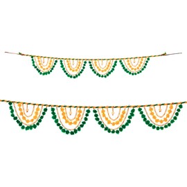 Door Wall Hanging Toran Indian Traditional Housewarming Festival Decor Bandanwar Garland with Pom Pom Hangings for Home Office Temple Parties Decorations (Size: 38 Inches x 7) (Green and Yellow)