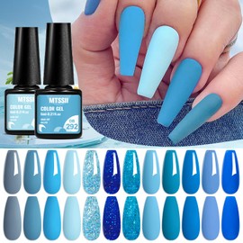 MTSSII Blue Gel Nail Polish Set 12 Colors, Royal Blue Sky Blue Glitter Navy Blue Nail Gel Polish Kit Light to Dark Shades Soak Off Nail Art Salon Design Home Manicure Holiday Gift for Women Girl