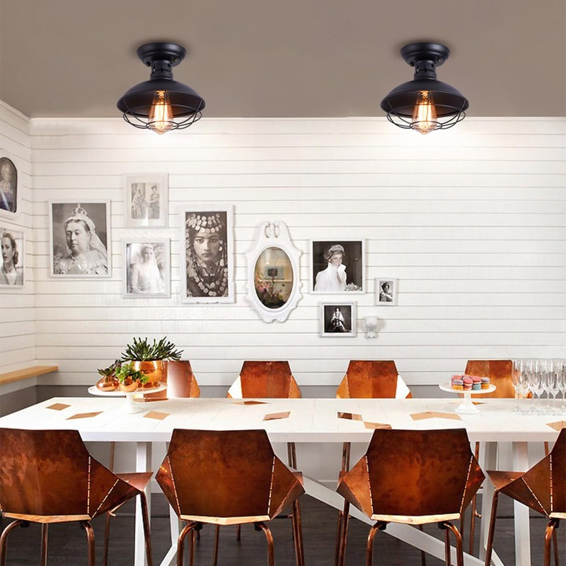 Qcyuui Rustic Ceiling Light Black, E27 Mini Ceiling Pendant Lighting,