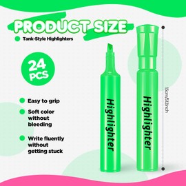 Qilery 24 Pack Tank Style Highlighters Chisel Tip Highlighters Bulk Colored Markers for Adult Coloring, Home Office Supplie(Green)