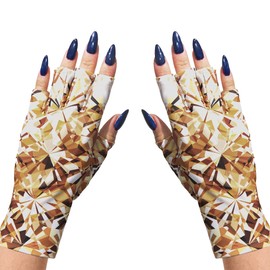 ManiGlovz - Guantes anti UV para manicuras de gel con secadores de lámpara de gel, conducción, descanso y más, guantes sin dedos que protegen la piel del sol y la lámpara de uñas, guantes al aire última intervensión, estampado brillante y glamour