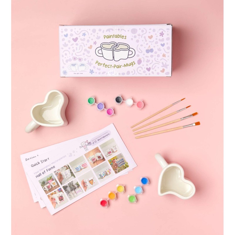 Pott’d Perfect-Pair-Mugs, Heart-Shaped Mug Painting Kit for Couples. Includes Ceramic