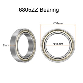 sourcing map 10pcs 6805ZZ Bearing 25x37x7mm, Chrome Steel Double Shielded Precision Bearing, Lubricated Deep Groove Ball Bearings, P6 (ABEC 3)