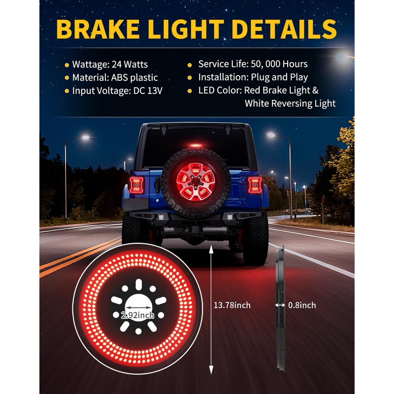 CAFOPAR Spare Tire Brake Reverse Light for 2018-2026 Jeep Wrangler