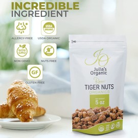 Julia's Organic Tiger Nuts Snacks, Raw Tigernuts, Low Calorie, Paleo Perfect, Gluten Free Snack, Non-GMO, Prebiotic Rich Fiber, Great Taste - 17oz