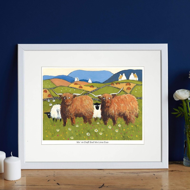 'We're Daft But We Love Ewe' Mounted Print by Thomas