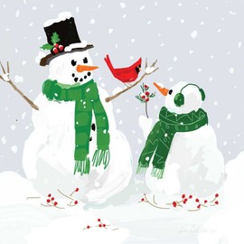 Paperproducts Design Decorative Beverage Paper Napkins – Tabletop Disposable Kitchen Cocktail Napkin – For Lunch, Dinner, Birthdays, Parties – Set of 20, Martha Collins Snowmen & Cardinal Design