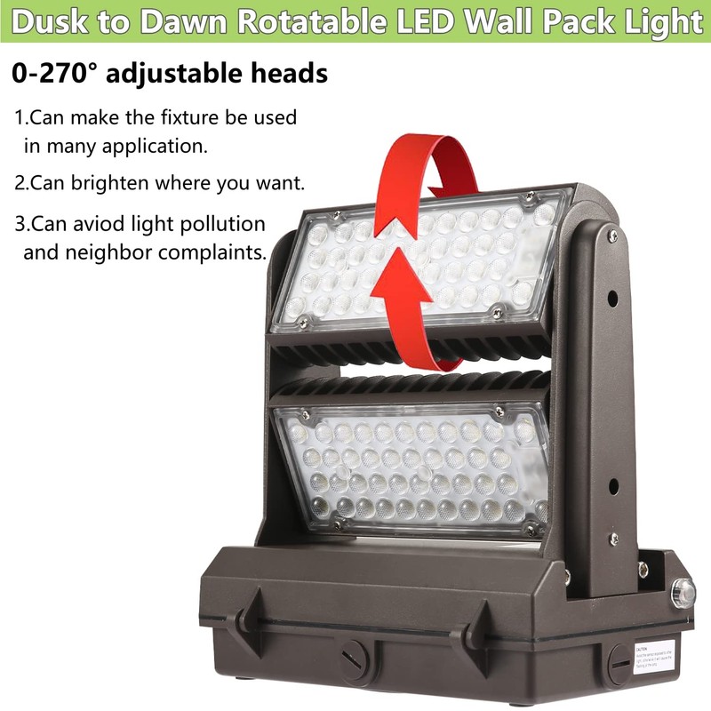 Dusk to Dawn100W Rotatable LED Wall Pack Light, 5000K 14000LM