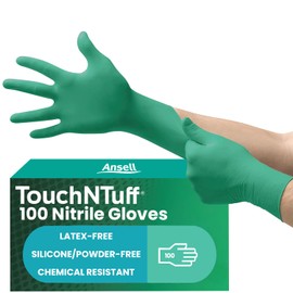 Ansell TouchNTuff 92-605 Disposable Nitrile Gloves, Powder-Free and Food Certified, High Chemical Resistance and Mechanical Protection, Professional Safety Gloves, Green, Size M (100 Gloves)