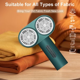 HANDZEE Power Fabric Shaver, Professional Pilling Remover, Dual-Head Electric Lint Remover 2nd Gear Adjustable Speed, 6 Blades Large Fuzz Pill Remover for Clothes Sweater Couch Furniture Green