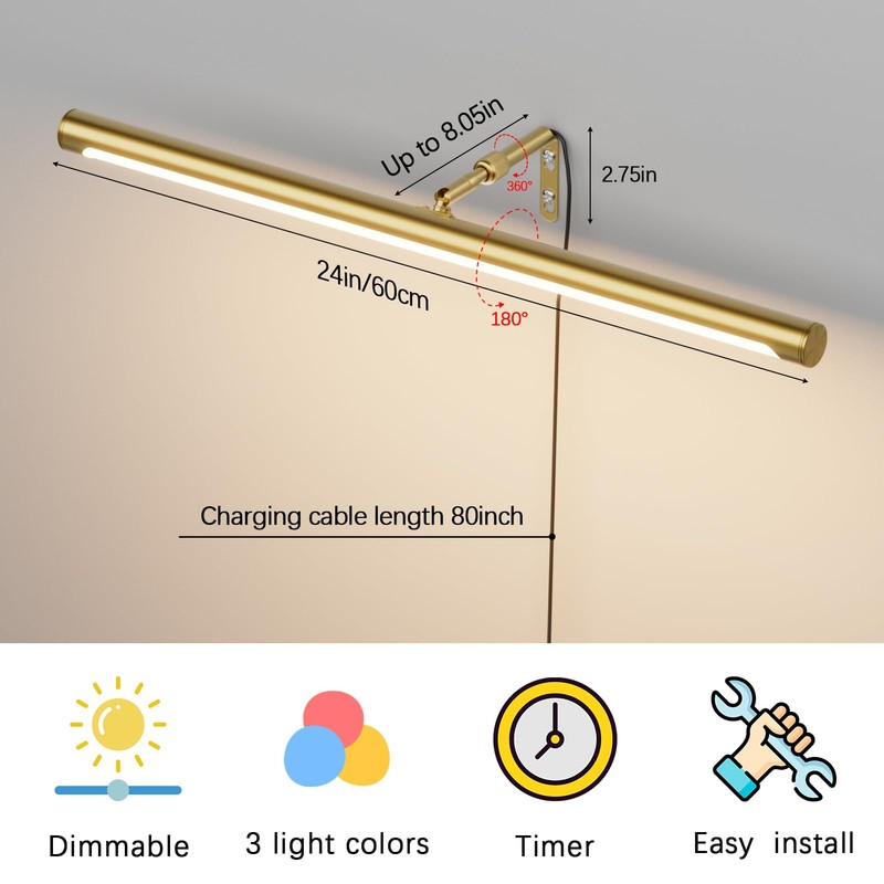 Coinmit 24" Plug in Picture Light 9W Gold Art Light