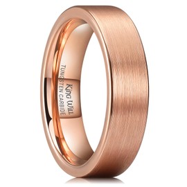 King Will GLORY Unisex 6mm 18K Rose Gold Tungsten Carbide Wedding Band Ring Pipe Cut Brushed Finish8.5