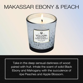 Voluspa Makassar Ebony and Peach Candle, 9 oz, Coconut Wax Blend, Scented Candles for Home, 60 Hour Burn Time, Candle Jars