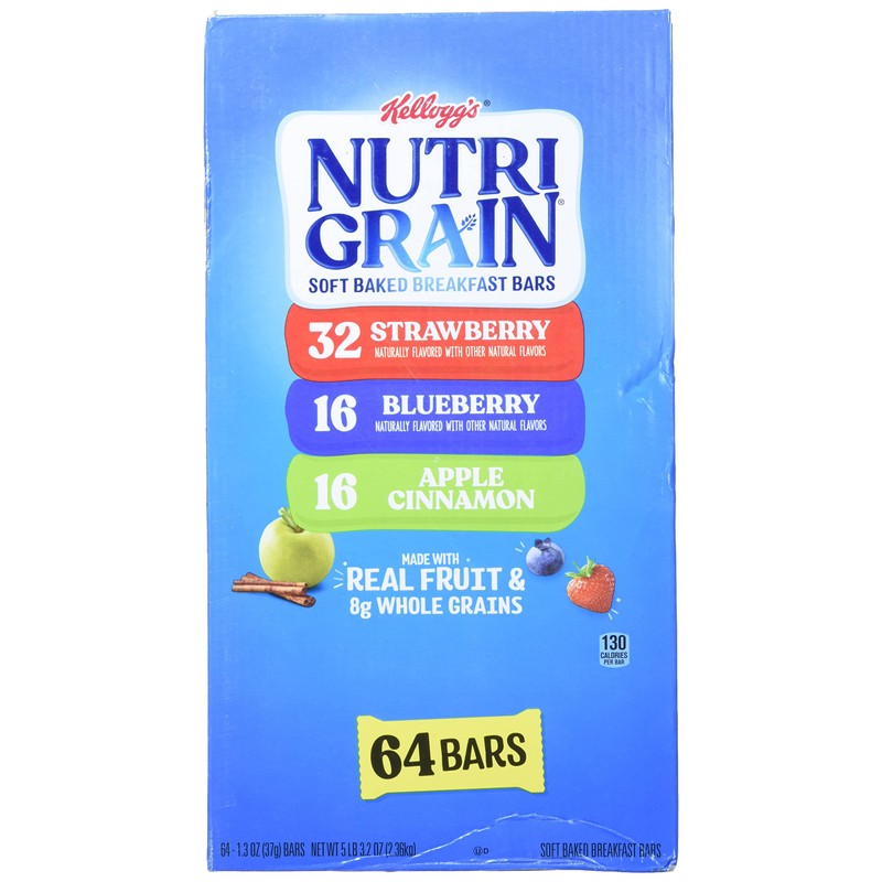 Cereal Bars Kellogg's Nutri-Grain Breakfast Bars, Variety, Strawberry,Blueberry, 1.3 Oz,