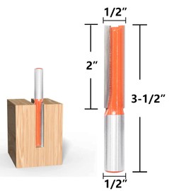Akylin 3Pcs 1/2" Shank Straight Router Bits, 2" Cut Length. Extra Long Carbide Tipped Straight Cutter, Double Flute Straight Router bit Set for Groove,Dado