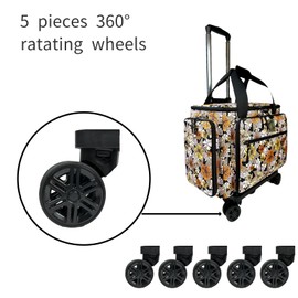 BatlFrist Rolling Teacher Bag with Five 360-Degree Rotating Wheels,Teacher Tote Bag with Detachable Trolley and Fits for 15.6" Laptop (Floral)