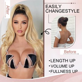 AOWVUTS Wavy Ponytail Hairpiece Long Wavy Curly Hair Extension Synthetic Braid Hair Extension with Drawstring Ponytail Extension Hairpiece Ponytail Extension for Women (Blonde)