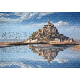 Ulmer Puzzleschmiede - Mont Saint-Michel Castle Puzzle - Classic 1000 Piece Puzzle - Puzzle Motif of the Famous Rock Island in Normandy with the Tides