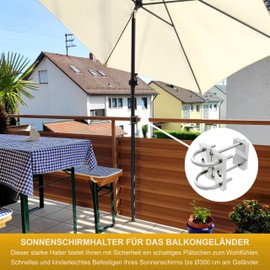 Parasol Holder Made of Stainless Steel for Balcony Railing Round and Square Umbrella Holder up to Parasol 300 cm Umbrella Stand Balcony Stable Bracket Holder Secure Attachment to Railing