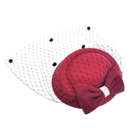 Women Fascinator Hat Pillbox with Veil Vintage 50s Cocktail Veil Tea Party Wedding Headwear Derby Tea Party Hat with Clips for Women Red