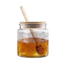 ANSQU Honey Pot, Airtight Glass Honey Jar with Bamboo Lid and Dipper Stick, Honey Container for Storing Honey, Jam Mason Jar for Home Kitchen, 17oz (Sunflower,1 Pack)