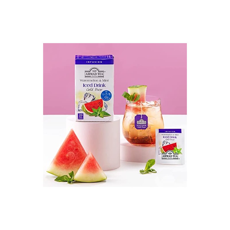 Ahmad Tea Herbal Tea, Cold Brew Watermelon & Mint Teabags,