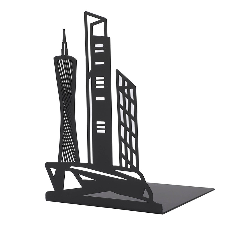 4pcs Bookends Black Architectural Style Decorative Non Slip Metal Desktop
