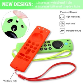 Pinowu Firestick Remote Covers (3pcs) Compatible with Alexa Voice Remote (3rd Gen) with Fire TV Stick 4K, Silicone Cases with Lanyard (Glow Green & Blue & Red)