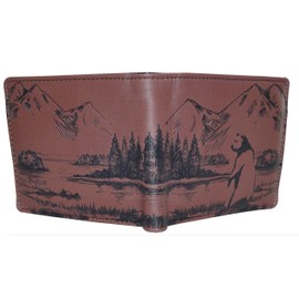 Shag Wear Sketched Bear Scene Animal Wallet for Men and Teen Boys Vegan Faux Leather Brown