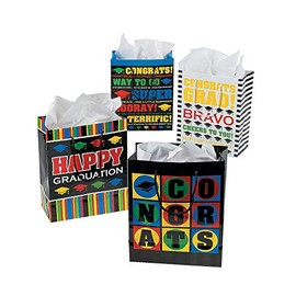 Fun Express Medium Graduation Gift Bag Set (12 backs) Graduation Party Supplies