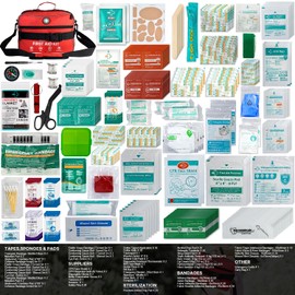 Professional 435 Pieces Large First Aid Kit - Includes Compressed Gauze - Compartments Emergency Medical Kit for Home, Camping, Backpacking, Travel, Boat, Car,Outdoors (Red)