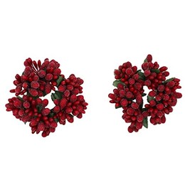 6-inch Beaded Berry Wreath Candlering Candle Ring - Winterberry Red
