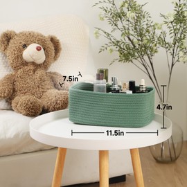 MiniArk Small Storage Baskets for Organizing | Closet Organizer Bins | Shelf Toy Basket | Woven Rope Baskets | Cube Decorative Box | Shallow Basket | 11.5x7.5x4.7” | 4 Packs Green