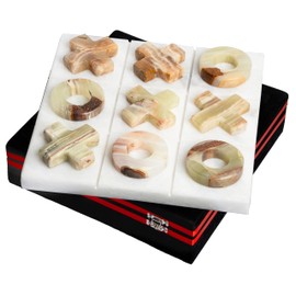 UMAID Luxury Marble Tic Tac Toe Game, Handcrafted 10" Onyx Board in Velvet Box, Solid Marble Set, Each Piece is Unique, Elegant Coffee Table or Office Decor, Unique Gift for Men, Women, Game Lovers