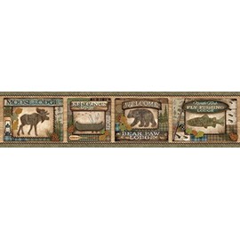 Chesapeake TLL01561B Tugaloo Bear Paw Lodge Wallpaper Border, Green