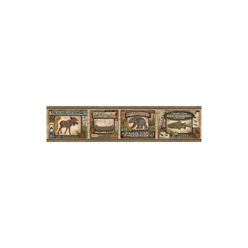 Chesapeake TLL01561B Tugaloo Bear Paw Lodge Wallpaper Border, Green
