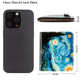 BECEERE Womens Walle Rfid Blocking Small Compact Bifold Pocket Wallet Women travel mini wallet Ladies Purse with ID Window, Van Gogh The Starry Night, Cute