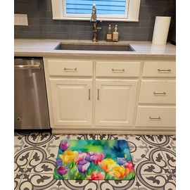 Caroline's Treasures Freesias in Watercolor Memory Foam Kitchen Mat Machine Washable Anti-Fatigue Mat Cushion Comfort Bath Mat or Kitchen Rug