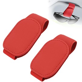 Esteopt 2Pack Car Sunglasses Holder Glasses Hanger Clip for Car Sun Visor with Magnetic Leather Adsorption (Red)