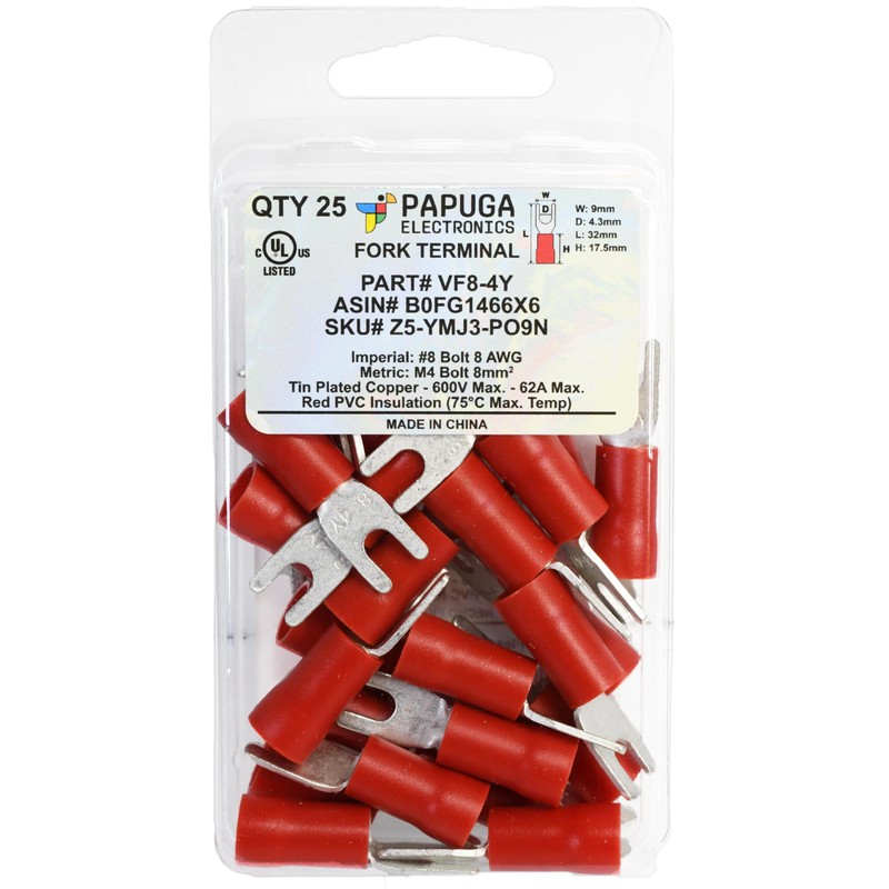 PAPUGA 25PCS 8 AWG (10 mm2) #8 / M4 Insulated