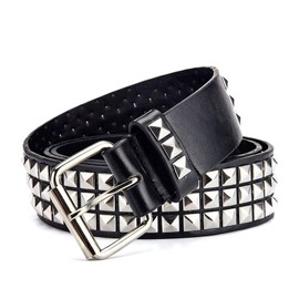 FOCAST Black Studded Belt Punk Rock Rivet Belt Grommet Threads belt with Bright Metal Pyramid for Women Men (Black, Fit Pant 41-46 inch)