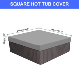 PATIKIL 96.5x96.5x11.8 inch Square Hot Tub Cover, 210D Oxford Waterproof Dustproof SPA Cover Protector Patio Furniture Covers for Hot Tub Outdoor Indoor, Gray