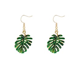 Jeni-Sely Green Enamel Fresh Monstera Leaf Earrings Tropical Palm Tree Dangle Earrings (green)