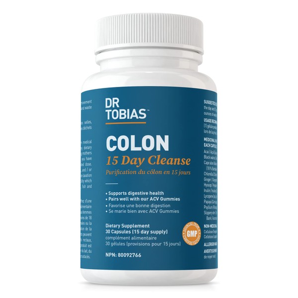 Dr. Tobias Colon 15 Day Cleanse, Gentle Detox Cleanse for Women and Men, Gut Health Supplements, Colon Cleanse Pills, Support Regular Bowel Movements, 30 Capsules (15 day supply)