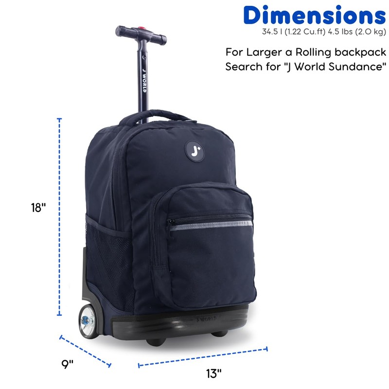 J World New York Sunrise Rolling Backpack, Black, One Size