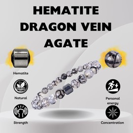 Anxiety Bracelet Natural Stone Hematite Chakra Ajustable Stretch Gemstone Beads Bracelet Protection Luck Prosperity for Women Men Teen Girls Boys Unisex Christmas Birthday Gift (Dragon Vein Agate)