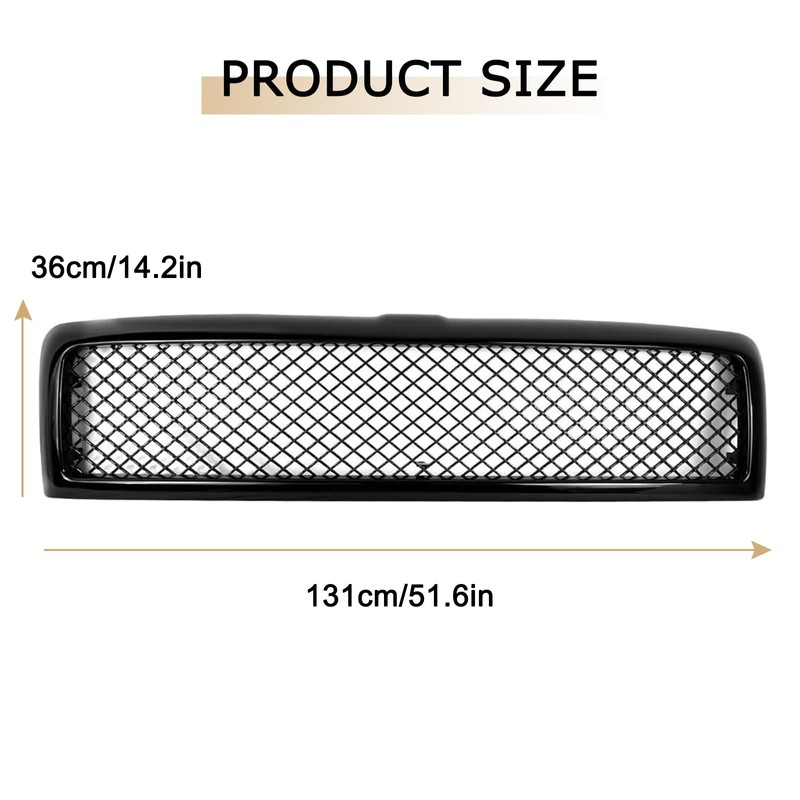 DIBON AUTO Glossy Black Grille Grill For Dodge RAM 1500