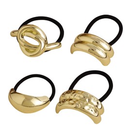 4Pcs Metal Hair Ties, Metal Geometric Elastic Hair Ties Gold Hair Cuffs, Hair Cuff Wrap Fashion Ponytail Holder Hair Bands for Women Thick Hair Elastic Hair Accessories